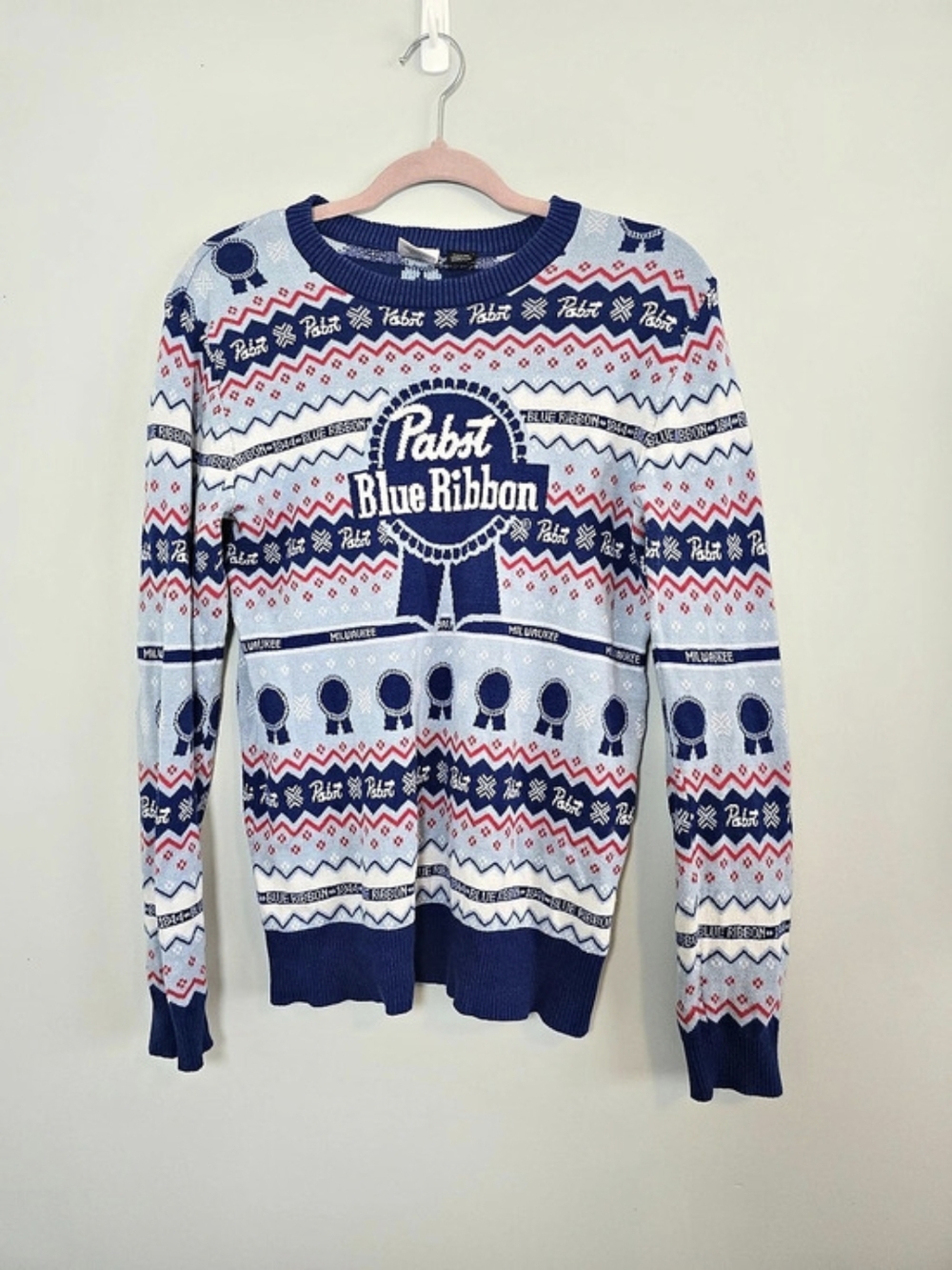 Pabst Blue Ribbon PBR Fair Isle Christmas Sweater Unisex Medium